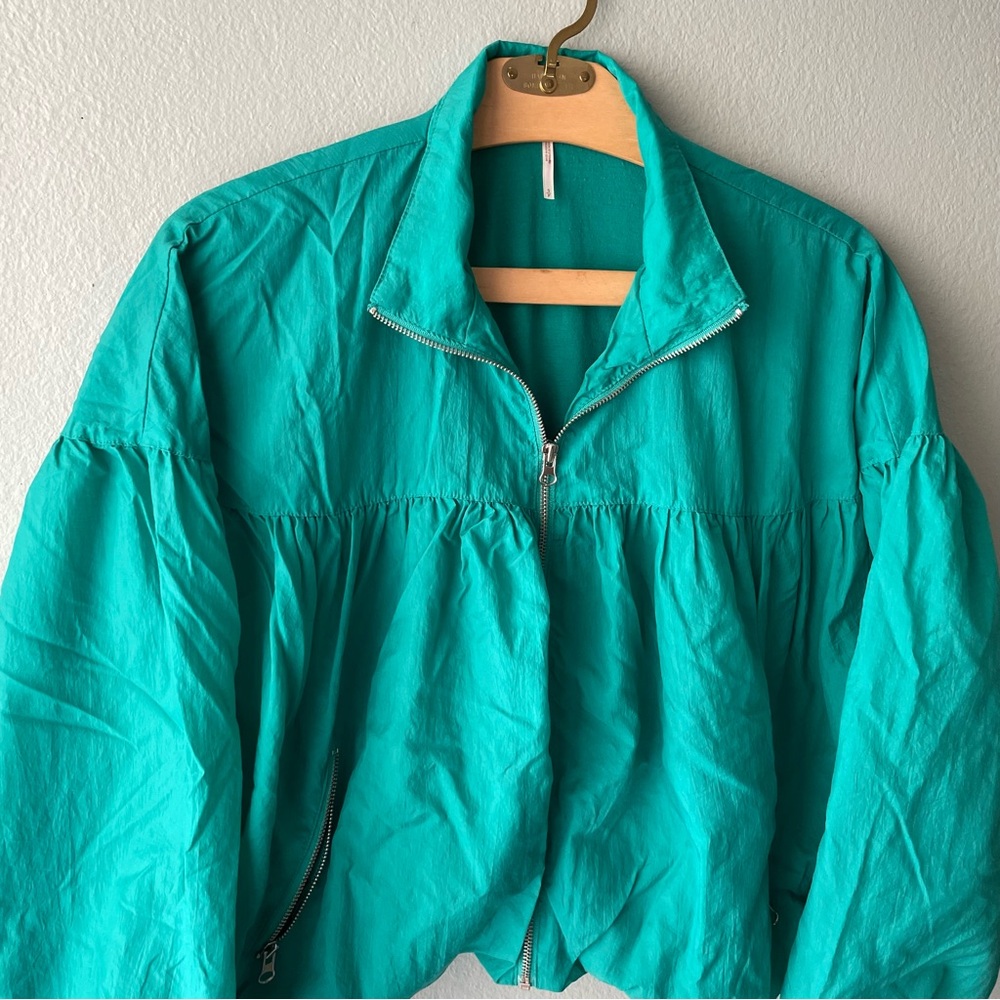 Free People | Teal Retro Zip-Up Windbreaker Bomber Jacket - Picture 5 of 11